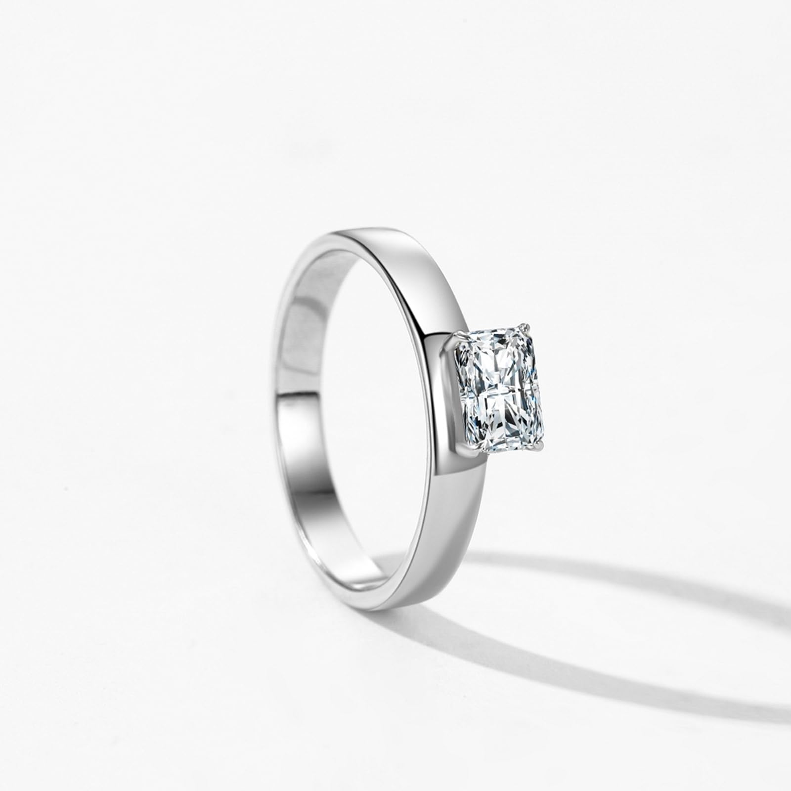 Anillo de mujer de oro blanco auténtico, anillo de boda solitario con diamante de 0,8 quilates cultivado en laboratorio