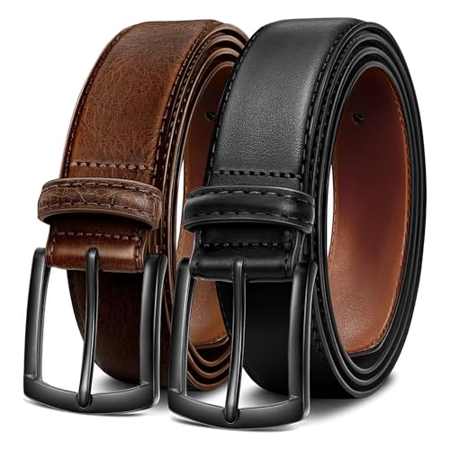 Men's Belt 2Pack Genuine Leather Belt for Men Dress Casual Golf Jeans Pants 1 3/8