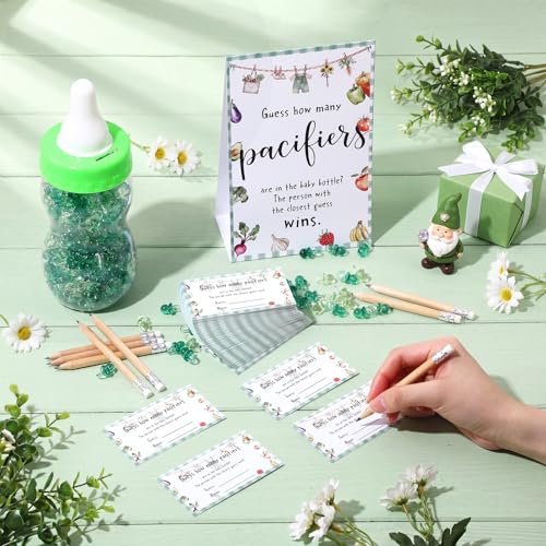 Image of Roowest 512 Pcs Baby Shower Games Guess How Many Pacifiers Sign 100 Small Guessing Games 10 HB Pencils 750ml Milk Bottle 400 Acrylic Pacifiers Decoration for Guest Gender Reveal (Green,Locally Grown)