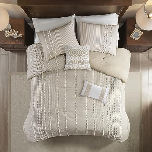 Image of Harbor House Cotton Comforter Set - Trendy Tufted Textured Design, All Season Down Alternative Cozy Bedding with Matching Shams, Anslee Pom Pom Taupe King /Cal King(110 inchx96 inch) 3 Piece