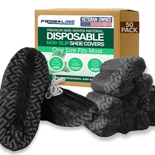 Non-Slip Shoe Covers Disposable 50 Pack Black One Size Fits Most Booties
