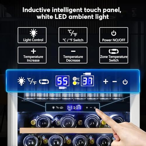 Tylza Dual Zone Wine Fridge, 24 Inch Wine and Beverage Refrigerator Built-in or Freestanding, Wine Beer Fridge Under Counter, Wine Cellar with Stainless Steel and Temperature Memory Function - Image 4