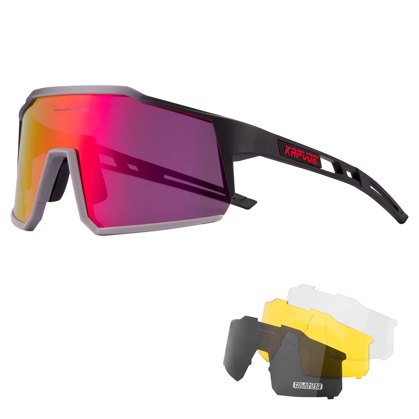 KAPVOE Gafas de Ciclismo Polarizadas con 1 Lente O 4 Lentes Intercambiables TR90 Gafas de Sol Deportivas Mujeres Hombres