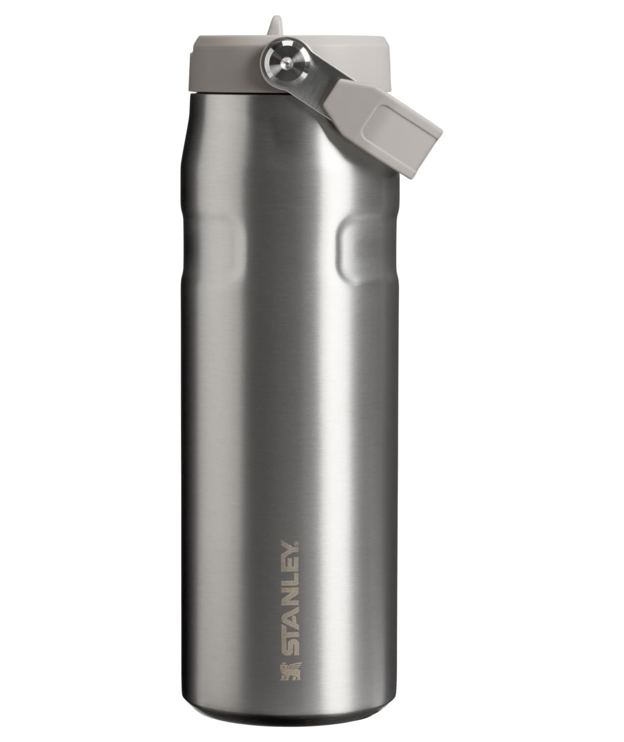 STANLEY IceFlow Flip Straw 2.0 Bottle, 24 oz, Stainless Steel Ash | Easy Carry Handle | Twist On Lid and Flip Up Straw | Lightweight Water Bottle | Insulated Stainless Steel | BPA-Free