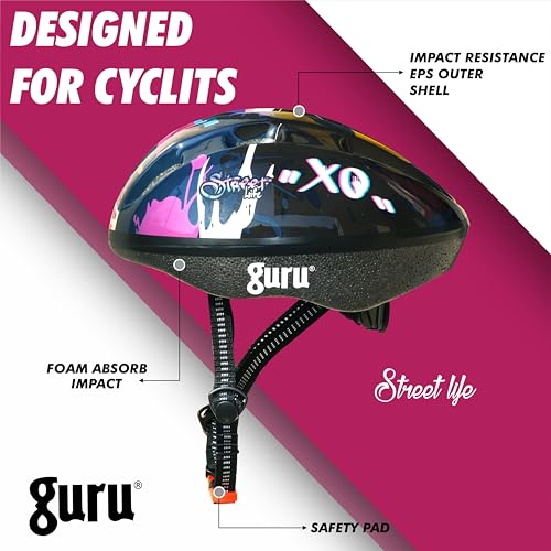 Image of GURU Cycling Helmet, Light Weight with Superior Ventilation, Helmet for Mountain, Road Bike & Skating Helmet with Premium Black EPS Foam Lining, Ideal for Adults and Kids