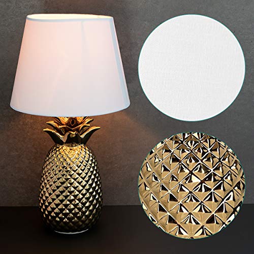 Navaris Gold Pineapple Table Lamp - 15.75" H Modern Tropical Decor Light With Ceramic Base For Bedroom, Living Room, Tables - Medium, White Shade #TOP2