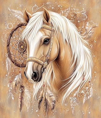 Image of Moohue 14ct Counted Cross Stitch Kits for Adults Indian Horse Animal Printed Stamped Cross Stitch Patterns Kits Cross Stitch Supplies (Indian Horse)