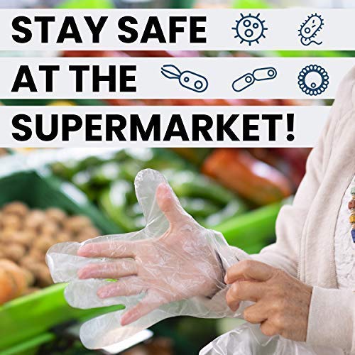 100 Pack Disposable Plastic Gloves - Food Prep Gloves Bulk Disposable Gloves Transparent Plastic Gloves for Food Service, Cleaning, Food Handling, Shared Spaces - One Size Fits Most