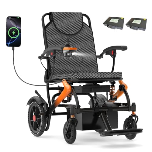 Image of BIQISSI Electric Wheelchair for Adults, 36LBS Lightweight Electric Wheelchairs, 500W Brushless Motor Power Wheelchair, Foldable Motorized Wheelchair for Seniors, Airline Approval (Orange, 30 MI)