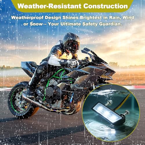 MDLSDE 2 Stück Motorrad LED Kennzeichenbeleuchtung, 12V Universal Nummernschildbeleuchtung Wasserdicht Nach IP67 Kennzeichenleuchte mit 3 superhellen LEDs für Motorrad und Quad ATV Schwarzes Design