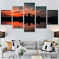 SIGNWIN 5 Panel Canvas Wall Art Sunset in The Mountains for Home Decorations Ready to Hang - 60