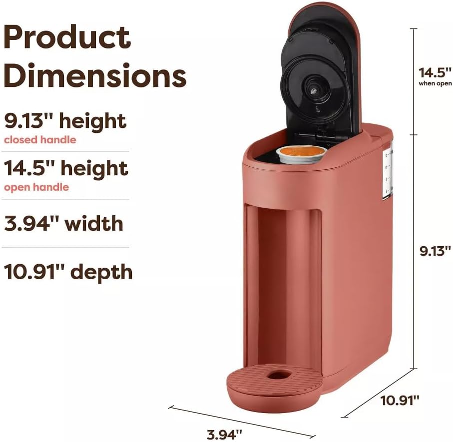 Diagram showing the dimensions of the KeurigK K-Mini Mate coffee maker.
