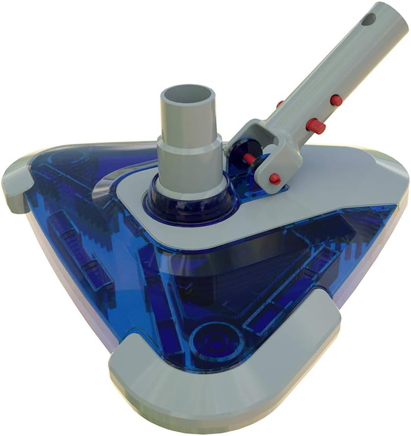 POOLWHALE Sea-Thru Weighted Transparent Triangular Pool Rotative Vacuum Head with Brush & EZ Clip Handle - 3 Ball Wheels for Cleaning Surface Safe on Vinyl Lined Pools
