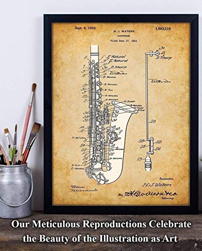 Saxophone - 11X14 Unframed Patent Print - Makes A Great Music Studio Decor And Gift Under $15 For Saxophone Players Or Fans Of Jazz Or Blues Music #TOP1