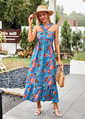 Image of GRACE KARIN Womens Summer Floral Dresses 2026 Boho Maxi Dress Flowy Halter Sundress Casual Vacation Beach Clothes with Pocket
