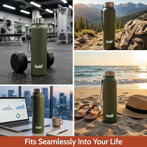 Image of Clazkit Alpha Pro Classic Stainless Steel Water Bottle Single Wall 1000ml| Lightweight, Leak-Proof, Reusable | Ideal for School Kid, Office, Gym & Travel | Green