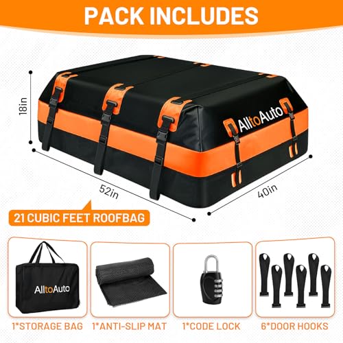Image of Car Rooftop top Cargo Carrier 21 Cubic feet 100% Waterproof Heavy Duty PVC for All Cars with /Without Rack, Includes Anti-Slip Mat, 10 Reinforced Straps, 6 Door Hooks, Luggage Lock