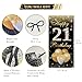 HTDZZI 21st Birthday Decorations for Her Him - Happy 21st Birthday Door Banner, Yard Sign, Photo Booth Props Backdrop - Black Gold 21 Bday Party Decor Supplies in Fabric Material, 3 x 6 ft