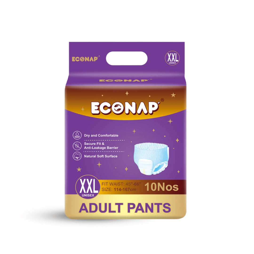Econap Economy Adult Pull ups | Pant style Diaper for Men & Women with good absorption - Anti Bacterial | Size-XXL (10 Counts) | | Waist Size 114-167 cms (45-66 Inch)-image-35