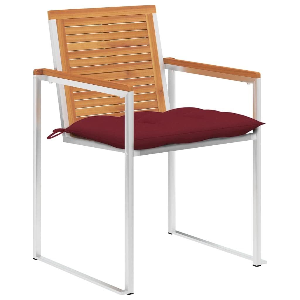 Juego de 2 sillas de jardín con cojines de madera maciza de acacia y acero inoxidable – Juego de 2 sillas de jardín de madera de acacia con cojines para patio y jardín
