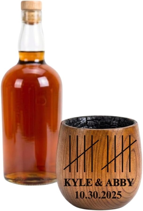 Personalized Charred Wooden Whiskey Glass for Men | Custom Engraved Bourbon Glass Gift for Husband | 5th,10th, 15th, 20th Anniversary for Him | Unique Wood Whiskey Cup (2 Cups, 5th Anniversary)