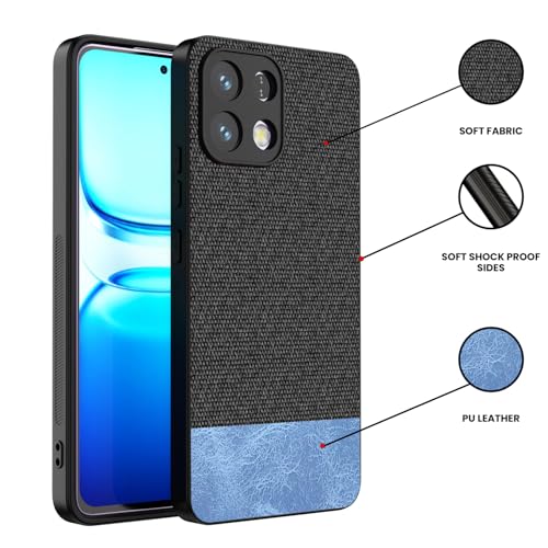 Image of Kapa Soft Fabric & Leather Hybrid Protective Back Cover for Oppo K13 5G | Shockproof Slim Hard Anti Slip Back Case (Black,Blue)