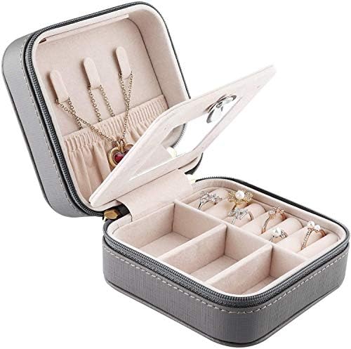 Jewelry Box, ELECDON Small Travel Faux Leather Mini Organizer Portable Display Storage Girl's Case for Rings Earrings Necklace (Grey) Mini Travel Jewellery Box Organizer Gift for Girls Women (Grey)
