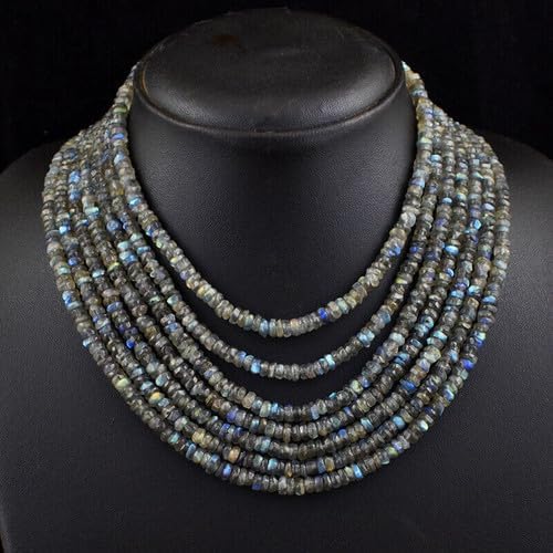636 Cts Natural 7 Strand Untreated Labradorite Beads Womens Necklace CHIK_NECKLACE-45914