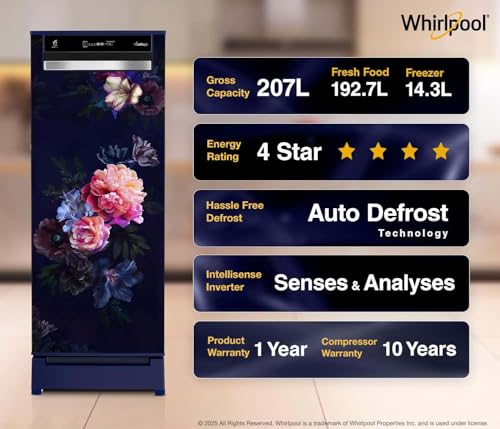 Image of Whirlpool 207 L 4 Star Vitamagic PRO Frost Free Direct-Cool Single Door Refrigerator (230 VMPRO ROY 4S Inv BLUE BELLE EPOQUE-Z, Blue, Auto Defrost Technology)