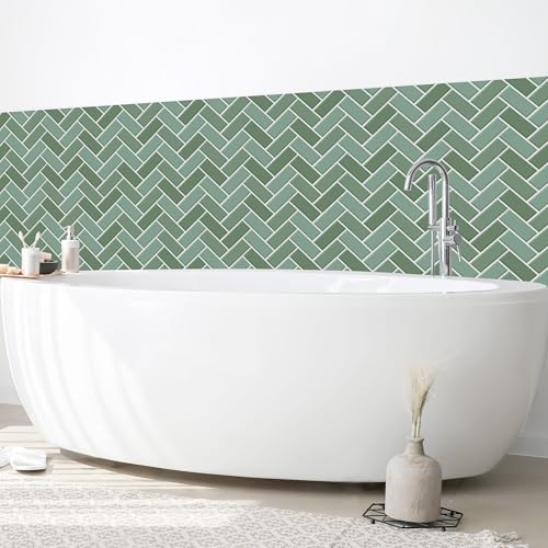 micasia Wandverkleidung Bad selbstklebend wasserfest mit Motiv fugenlos Wandpaneel - made in Germany - Design Hartfolie matt grün Badrückwand Fliesenoptik Unifarben statt Fliesen 1237 (50x50cm)