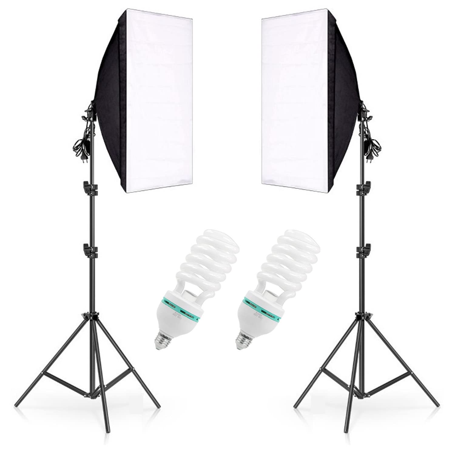 eWINNER e27 Photography Rectangle SoftBox Lighting Kit with 2set 50x70cm Softbox 2set Light Holder Stand and 2 Pieces Light Bulb Set (50x70cm)