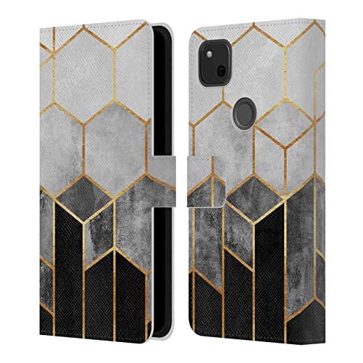 Head Case Designs Officiellt Licensierade Elisabeth Fredriksson Charcoal Hexagons Gnistrar Läder Book Plånboksfodral Kompatibelt med Google Pixel 4a