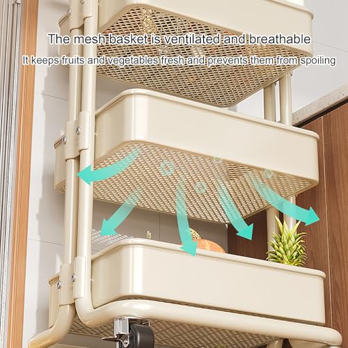 Carrello multiuso a 3 ripiani in rete – Contenitore in metallo con manico e ruote, versatile espositore per casa e ufficio, facile mobilità e design elegante