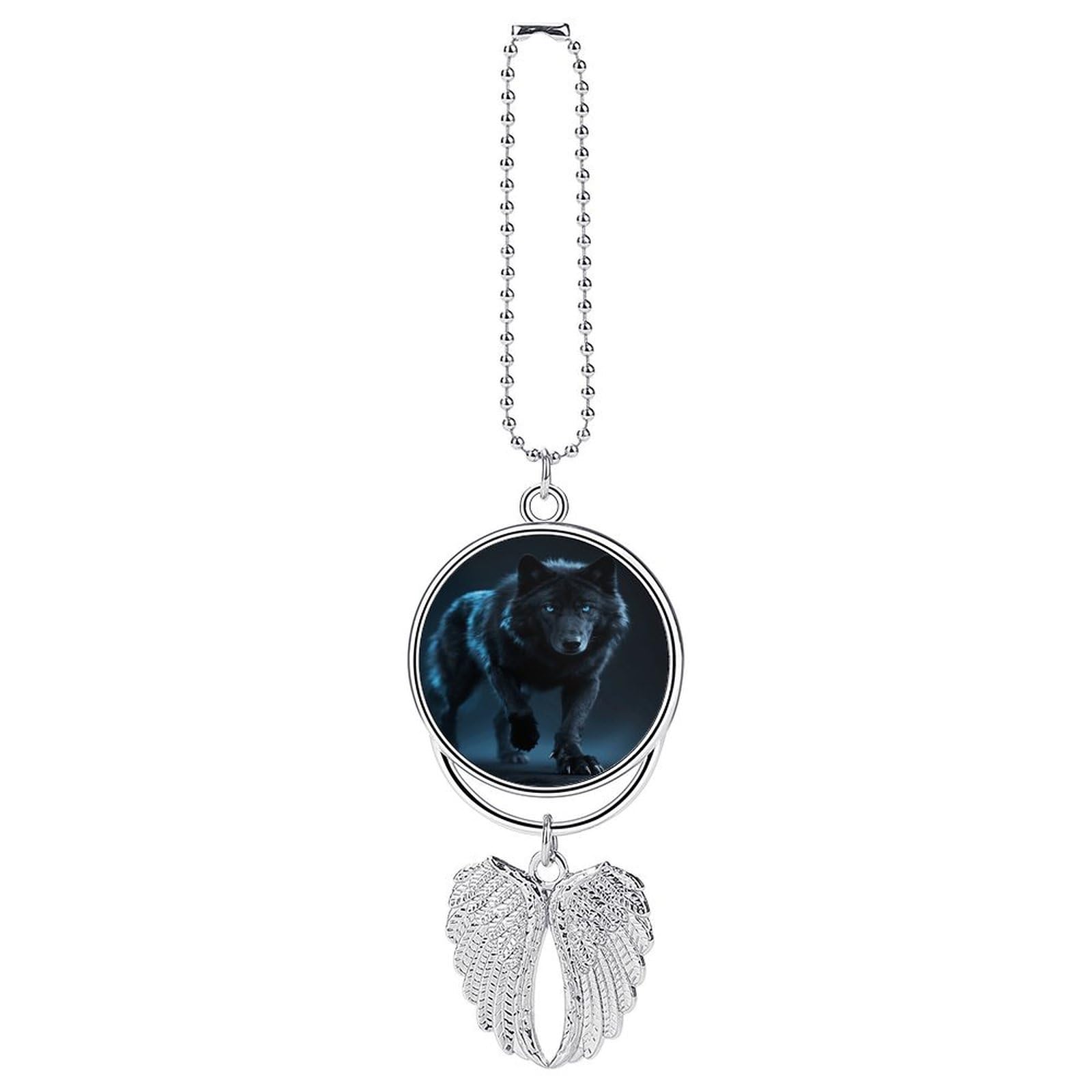 Cool Cyan Black Wolf Car Pendant Car Rearview Mirror Pendant Custom Photo Car Hanging Ornament Car Rear View Mirror Hanging Accessories Angel Wing Car Charm Gift for Men Women