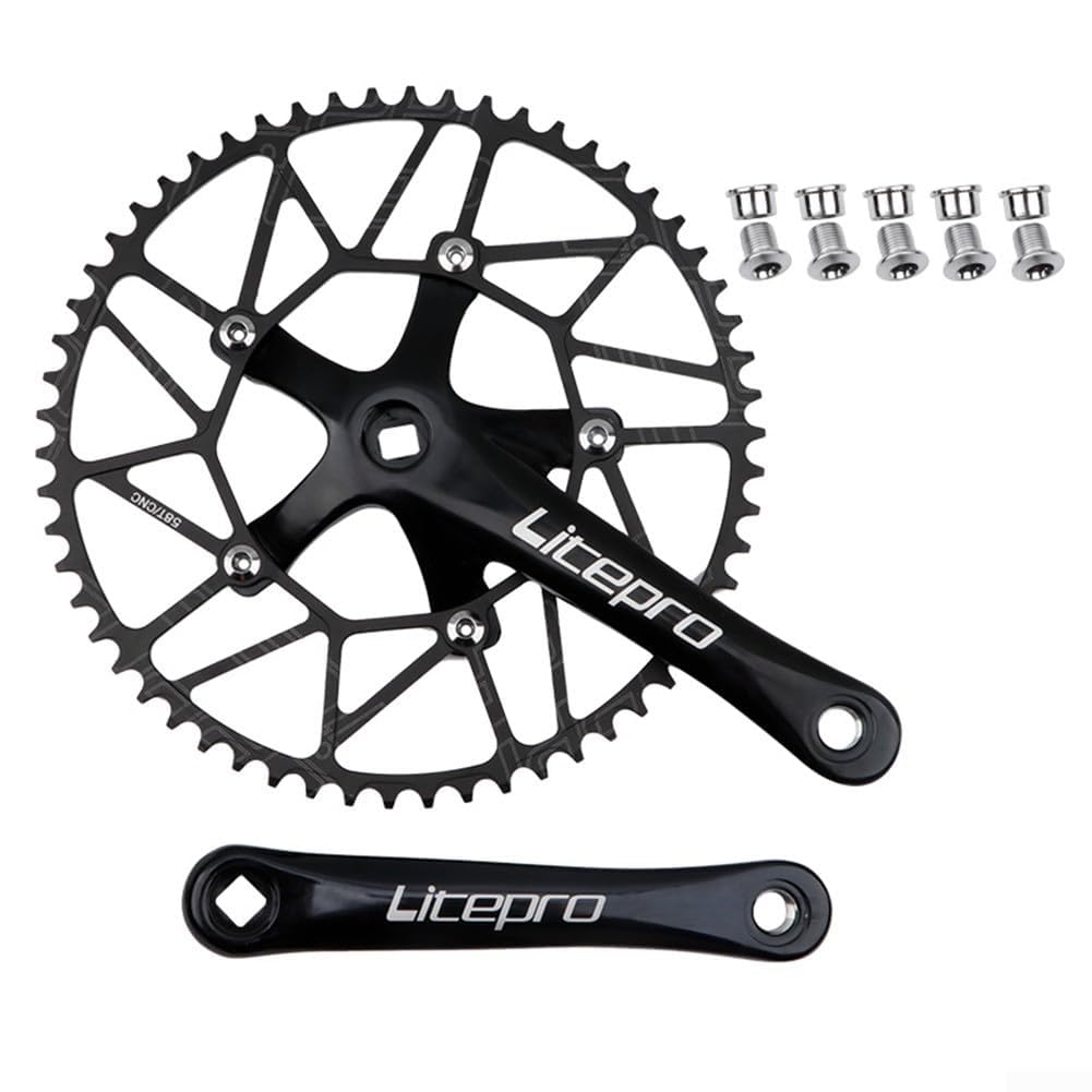 Aluminum Alloy Bike Crankset Set 130BCD 170mm Chainring Bicycle Crank 50/52/54/56/58T With Ultralight Hollow Design Compatible With 9/10/11 Speed Chains(black crank+58T)