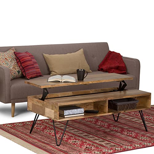 Image of SIMPLIHOME Lockhart 30 inch Wide Solid Mango Wood Drum Coffee Table in Natural