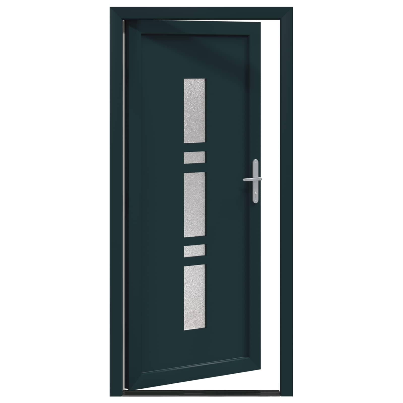 Vordertür Anthrazit PVC 108 x 208 cm Haustür mit Glas, Mehrfachverriegelung, Schallschutz, Wärmedämmung, Einbruchhemmend, inkl. Schloss, Zarge, Beschlag für Neubau und Renovierung