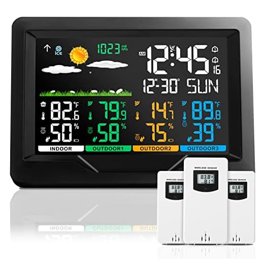 KALEVOL Weather Stations Wireless Indoor Outdoor Thermometers, Color Display Digital Atomic Clocks with Indoor Outdoor Temperature, Weather Thermometers with Multiple Sensors and Adjustable Backlight