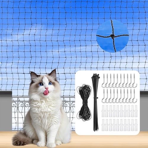 AEMCHDM Filet pour Chat Haut de Gamme pour Balcon, Amélioré 2x3m Filet de Protection Chat, Résistant Aux Morsures Et à La Déchirure, pour Sécuriser Les...