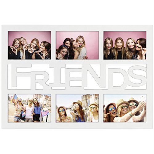 Preisvergleich Produktbild Hama Collage Bilderrahmen für Fotocollagen Budapest - Friends (Fotorahmen mit Friends-Schriftzug für 6 Fotos im Format 10x15, Kunststoff-Rahmen, Kunststoff) Fotogalerie weiß