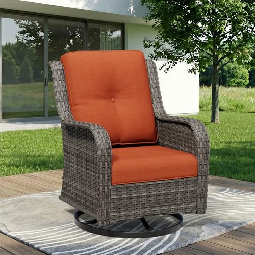 Image of Outdoor Swivel Rocker Patio Chair - Outdoor Wicker Patio Furniture with Thickened Olefin Cushions, High Back and Deep Seating, Hand-Woven PE Rattan for Porch, Deck, Balcony, Orange