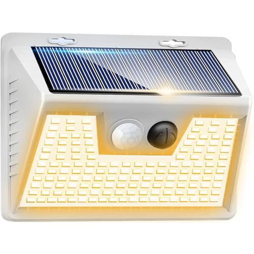 Image of Peasur Solar Lights Outdoor Motion Sensor Waterproof, 1Pack 140LED White Solar Powered Fence Lights, 3 Modes Security Wall Lights for Garden Yard Outside Warm