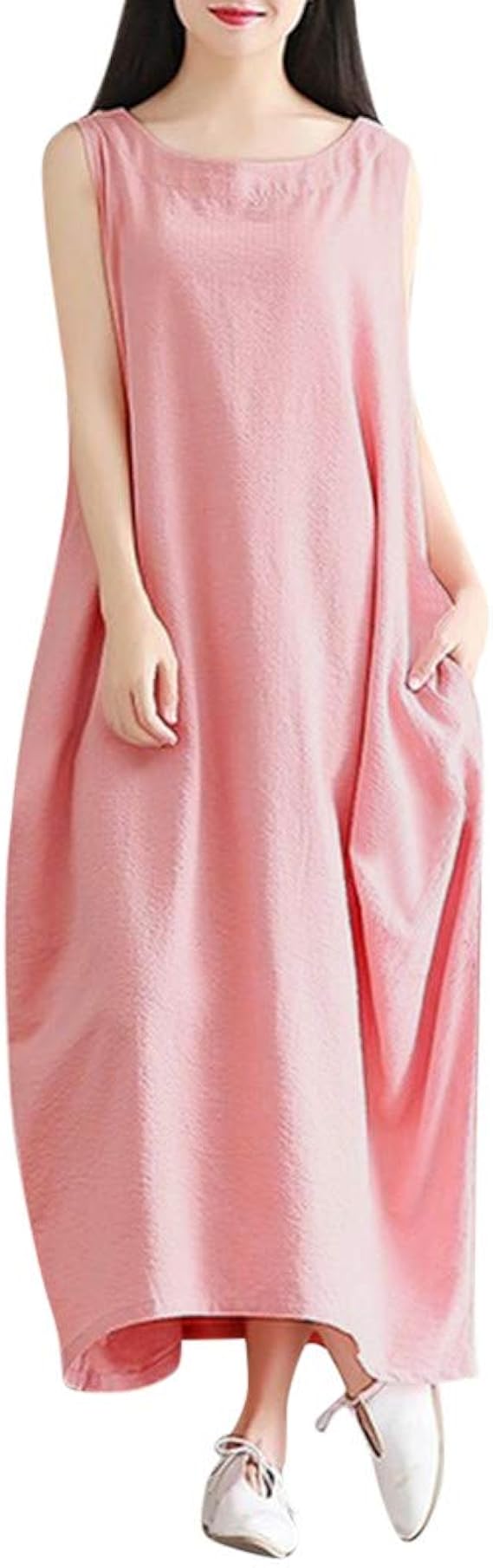 Amazon Co Jp 夏 ワンピース レディース ロング Sabwery 無地 リネン ワンピース 七分袖 ロングワンピ シンプル ゆったり 大きいサイズ リネン混ワンピース 体型カバー Aライン マキシワンピース リゾート ロングワンピース 上品 Ol 通勤 服 ファッション小物