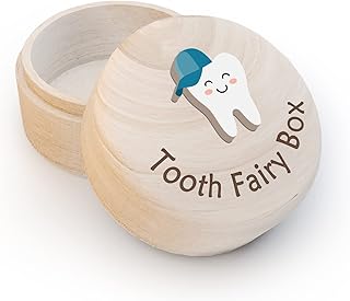 Tooth Fairy Box for Kids, Hat Tooth Wooden Box and 3D Tooth, Stores Lost Teeth for Boy Girl Child, Dropped Tooth Keepsake Storage Box to Place Under Pillow, Teeth Container Box