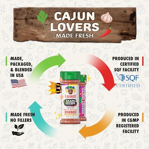 Image of Flavor God 2 Bottles Cajun Lovers Seasoning Mix Natural Healthy Spice Blend For Grilling Chicken, Beef, Seafood, Vegetables, Salad, Tacos & Pizza, Kosher, Gluten & Dairy Free, Vegan Keto Friendly