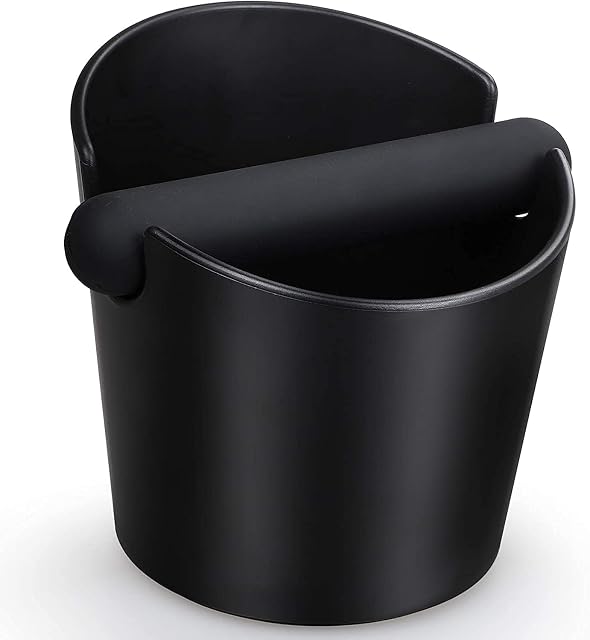 Coffee Knock Box Espresso Grounds Bin Coffee Sage Knock Box 4.8 inch Coffee Grounds Container Grind Bin Knock Out Box for Coffee Grounds with Removable Knock Bar and Non Slip Base, Black
