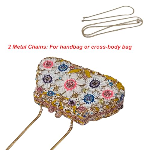 Image of Fancy Vintage Flower Rhinestone Clutch Multicolor Floral Crystal Evening Bag Purse Wedding Cocktail Bag