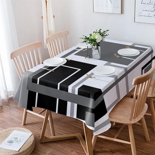 Nappe de table imperméable géométrique abstraite noire et grise anti-tache 153x259