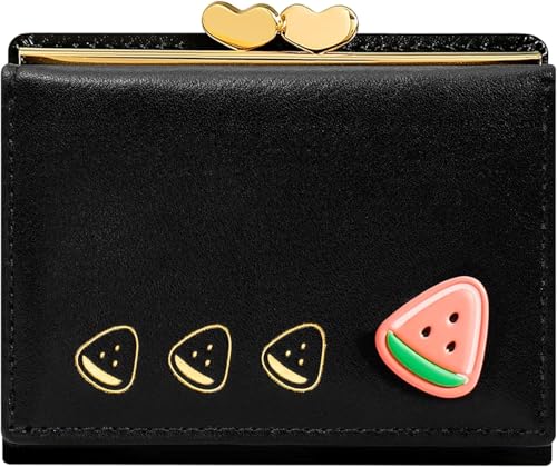 Image of Valerie Cute Small Wallets Clutch for Teen Girl Women PU Leather Trifold Small Wallet Cash Pocket 3D Buckle Card Holder Coin Purse with ID Window for Girls Women (Black)