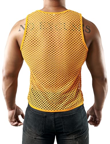 Image of JOGAL Men's Mesh Fishnet Fitted Sleeveless Muscle Top